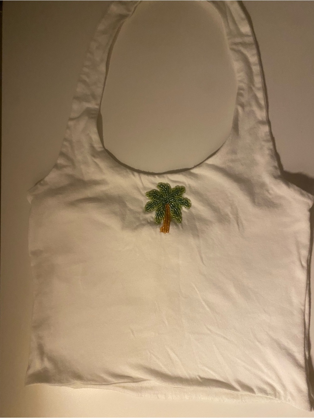 Derek Heart White Tank with Green and Brown Palm Motif
